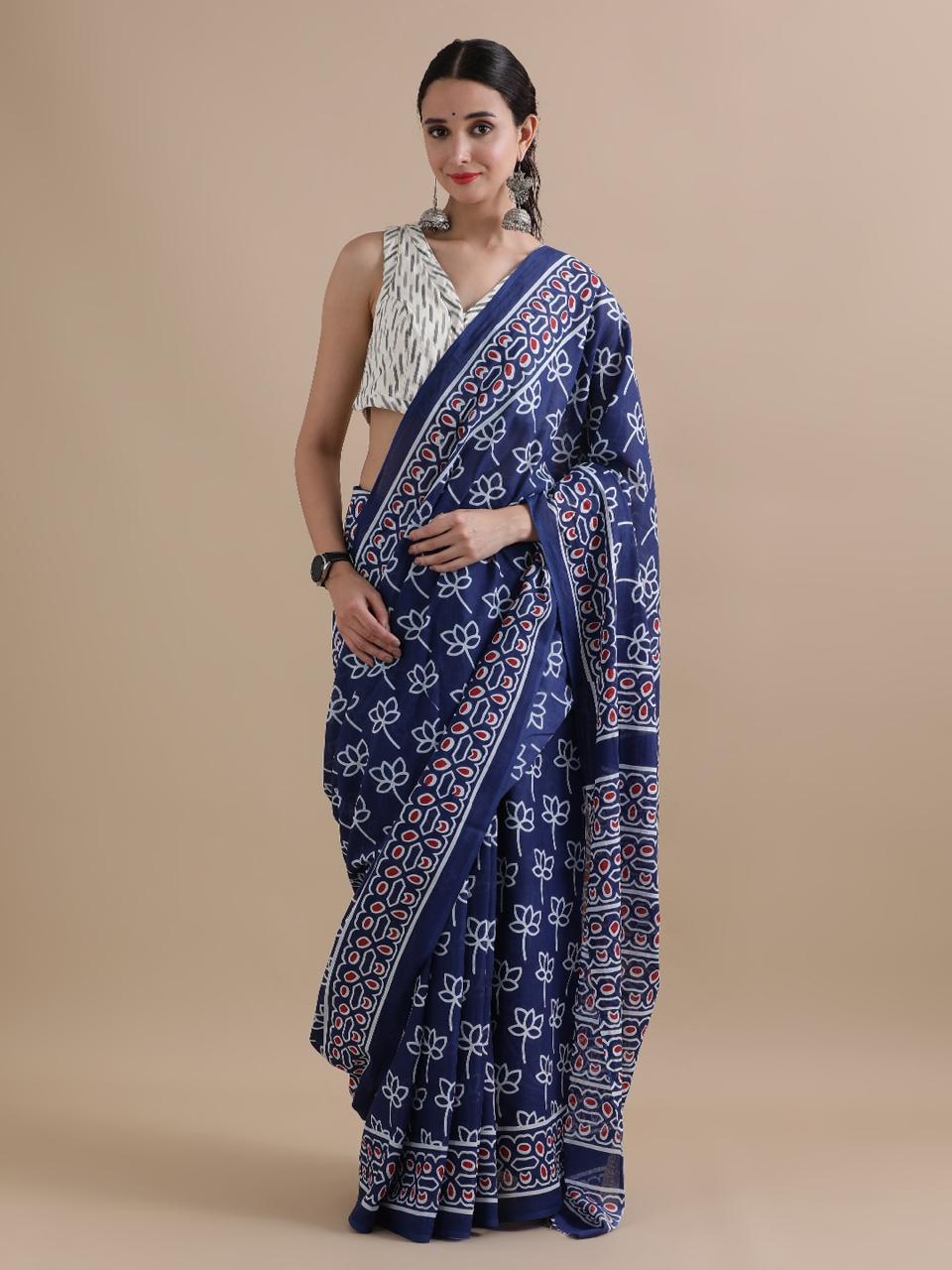 Neelkamal – Indigo Bloom Handloom Cotton Saree