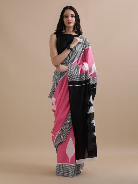 Rang – Handloom Cotton Saree in Pink & Black
