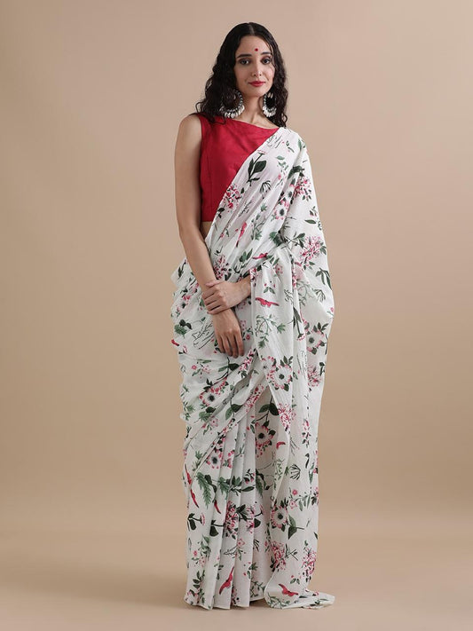 Vanya – Ivory Botanical Handloom Cotton Saree