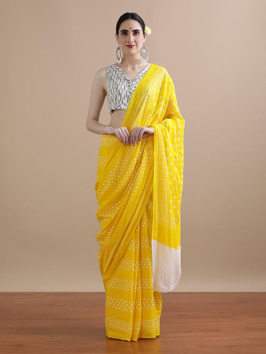 Tapti – Sunshine Yellow Bandhani-Inspired Handloom Cotton Saree