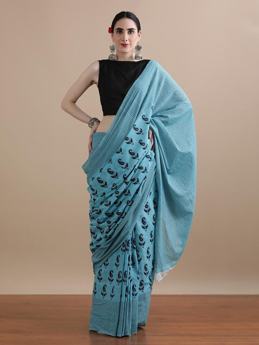 Neelam – Sky Blue Tranquil Paisley Handloom Cotton Saree